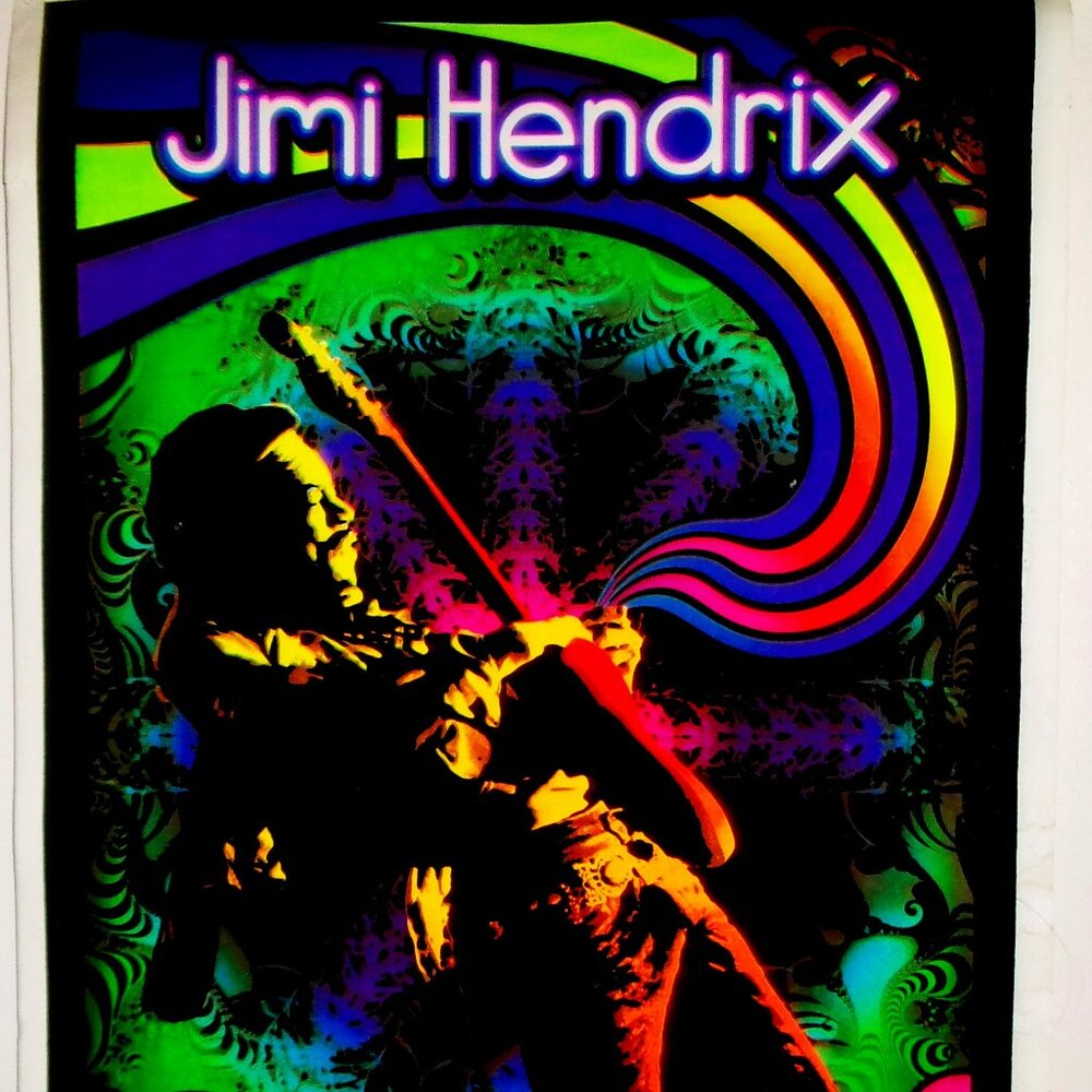 jimi hendrix guitar solo pyschedelic black light groovy 2000s poster - rock god